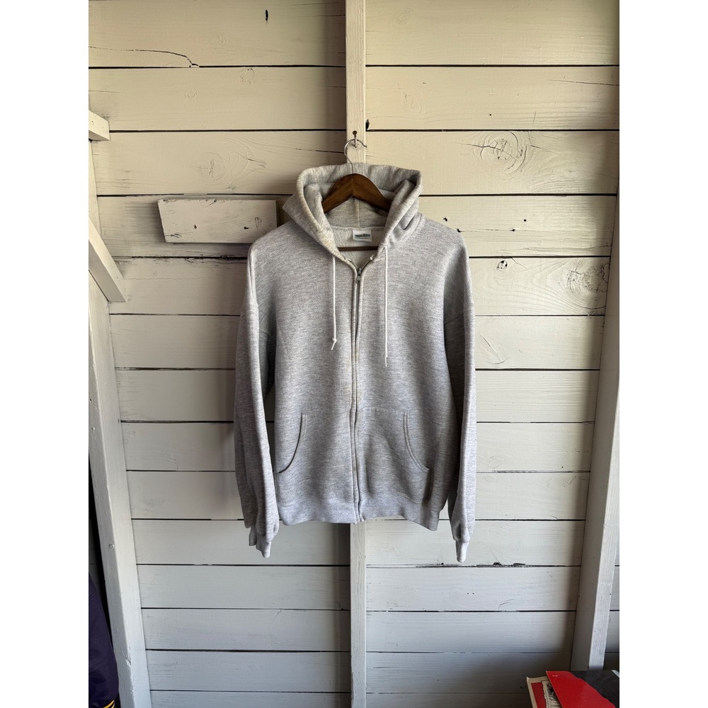 Vintage Blank Zip Up Hoodie Mens Medium Heather Gray 90s Fleece Sweatshirt